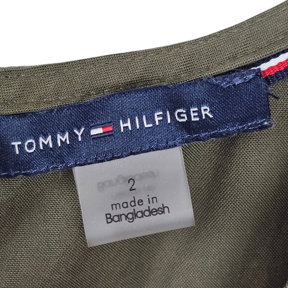 Cottagecore Boho Simple Fit Flare Olive Green Short Dress Summer TommyHilfiger 2 - Picture 7 of 12